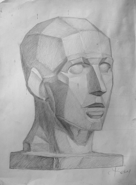 Голова обрубовочная скульптора Гудона, обрубовка гипсовая, обрубовка гипс, граненая голова, гипсовая голова)